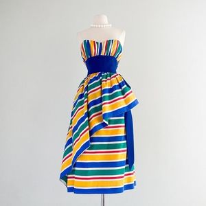 Vintage Victor Costa Strapless Rainbow Cotton Party Dress / Sz M